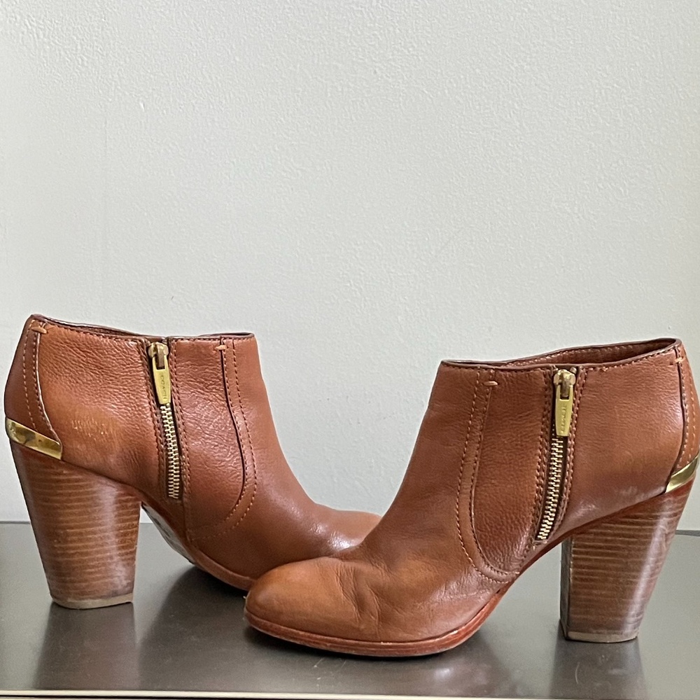 Coach Cognac Leather Booties Size 8